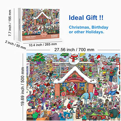 Christmas Puzzles for Adults 1000 Piece Christmas Jigsaw Puzzles Santa's Grotto 27.56 x 19.69 Inch Challenge Toy Gift Educational Game Christmas Jigsaw Puzzles 1000 Pieces for Adults - color: Santa's Grotto