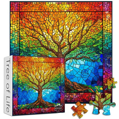 PICKFORU Stained Glass Puzzles for Adults 1000 Pieces and up, Mosaic Tree of Life Puzzle Unique Rainbow Puzzles, Colorful Difficult Jigsaw Puzzles for Adults - style: Tree of Life