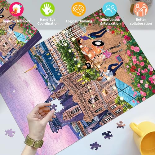 HUADADA Puzzles for Adults 1000 Pieces -Romantic Sunset & Music Band Themed Jigsaw Puzzle 1000 Pieces,Family Interactive Game & Wall Art Gift - color: Romantic Sunset & Music Band Themed