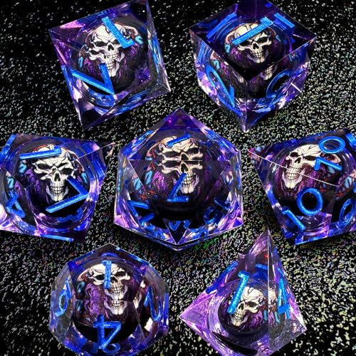 HAOMEJA Skull D&D Monster Resin Dice Set DND Skeleton 7 PCS Sharp Edges Dice with Gift Bag Apply to Dungeons and Dragons Role Playing Game Gift (Skull B & Purple) - color: B Skull B & Purple