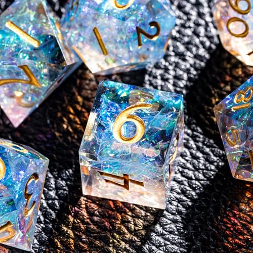 7PCS DND Dice Set,Transparent Sharp Edge Dice Set D&D RPG Polyhedral Die,for Dungeons and Dragons TTRPG Games Roleplaying Games Pathfinder,with Gift Box(Blue and Orange) - color: Blue and Orange