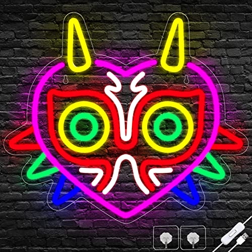 Majora's Mask Neon Sign, Zelda Gaming Neon Sign for Game Room Decor, Zelda Mask for Boys Room Decor & Gaming Wall Deocr, USB Powered Gamer Gifts for Boys, Teens and Zelda Fans - style: Mask Neon Sign