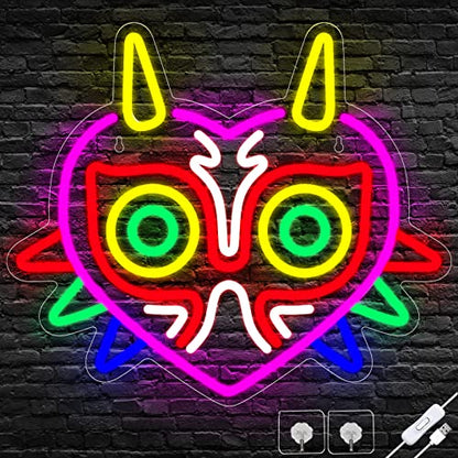 Majora's Mask Neon Sign, Zelda Gaming Neon Sign for Game Room Decor, Zelda Mask for Boys Room Decor & Gaming Wall Deocr, USB Powered Gamer Gifts for Boys, Teens and Zelda Fans - style: Mask Neon Sign