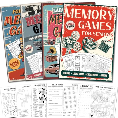Elfew 4 Pack Large Print Activity Books for Seniors & Adults | 150+ Memory Games, 16 in 1 Puzzle Books, Variety Brain Games: Word Search, Sudoku, Mazes, Crosswords, Gifts for Women & Men