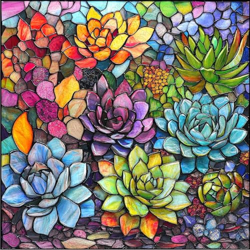 Delobi Stained Glass Puzzle Succulent Wooden Puzzles for Adults 200 Pieces, Unique Challenging Jigsaw Puzzles Gift for Friends Family Game Medium Size 11.2'' x11.2'' - color: Glass Succulent Garden, size: 200Pcs