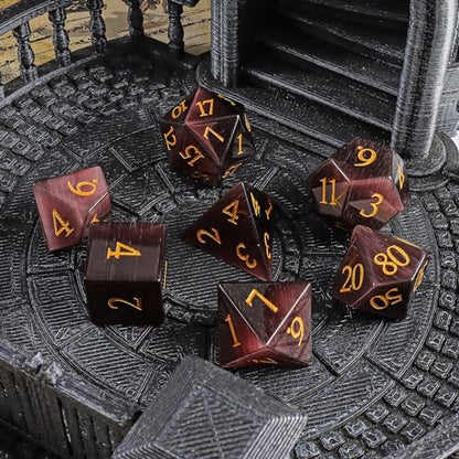 LUCKY-M Cat Eye DND Dice Sets, Gemstone Dice for Dungeons and Dragons, Stone Dice D&D Accessories RPG dice MTG Women Gift (CE-Purple Red) - color: Ce-purple Red