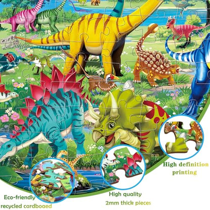 100 Piece Puzzles for Kids Ages 4-6 6-8 8-10, Educational Dinosaur Toys | 100 Piece Dinosaur Learning Educational Jigsaw Puzzles, Kids Puzzles Ages 5-8 Gifts for Girls Boys - Every Piece is Unique - color: Dinosaur World 2