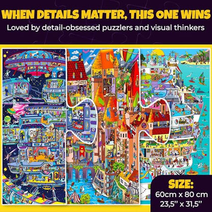 1000 Piece Puzzle for Adults – 3 Jigsaw Puzzles for Adults 1000 Pieces | Stunning Scenic Animal Puzzles Set in Premium Box Packaging — Knightly Cats, Animal Bash, Cruise Vistas — Fun Challenges - color: Set 3x
