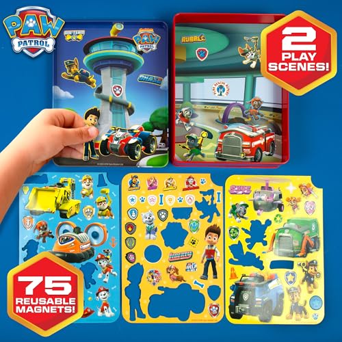 Paw Patrol Magnetic Playset, 75 Mix & Match Dress Up Magnets, 2-in-1 Storage Tin & Play Space, Fun Paw Patrol Toy for Kids 3 & Up, Great Travel Activity for Kids and Toddlers, Paw Patrol Activities - color: Paw Patrol