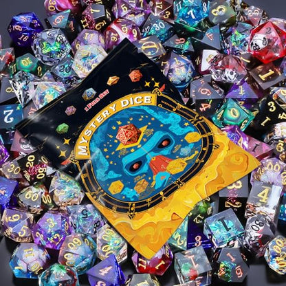 Mystery Dice Set – 7 Pcs Sharp Edge Resin Polyhedral Dice + 1 Dice Bag | Random Style Handmade Sharp‑edged Resin DND Dice, Gifts for D&D, Pathfinder, MTG, Game Night, Dice Goblins, RPG Players & DMs - style: 1 bag Resin Mystery Dice