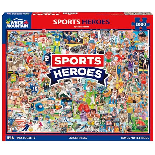 White Mountain 1000 Piece Jigsaw Puzzle Iconic Athletes, Sports Heroes | Large Pieces, Gift for Adults and Family, 24"x30" in, Collage