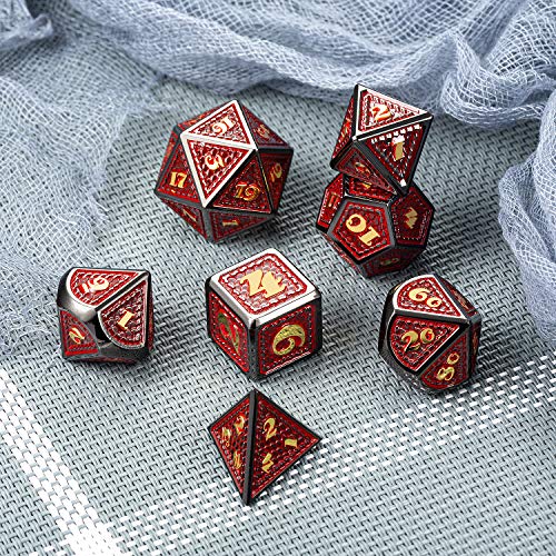 DNDND Metal Dungeons and Dragons Dice Set, 7 PCS Dragon Scale Metallic D&D Die with Gift Metal Tin for DND Game (Red with Black Edge) - color: Red With Black Edge