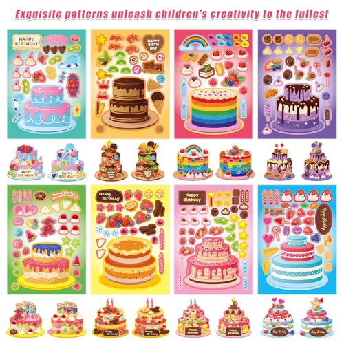32 Sheets Create Cake of Dreams Stickers, Make Your Own Cake Stickers for Boys and Girls, Travel Sticker Books, Party Favors, Birthday, Home, School and Activities Gifts for Kids Ages 3+ - style: Cake