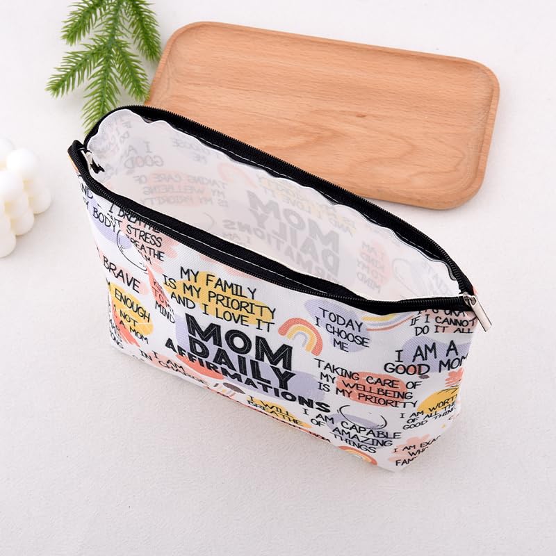 Positive Affirmation Mom Makeup Bags Best Mommy Mama Mother Birthday Gifts for Mom from Daughter Son Inspirational Motivational Pregnancy Gift for New Mother Mommy Mental Health Cosmetic Bag - color: Daily Mom