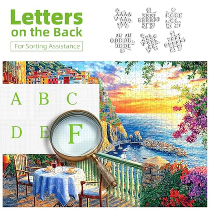 Italy Cinque Terre Jigsaw Puzzles for Adults 1000 Pieces Coastal Village Beautiful Landscape Scenery Sunset View with Letters on Back Hard Impossible Difficult challenging Family Puzzle (27.5"x19.6") - color: Italy Cinque Terre