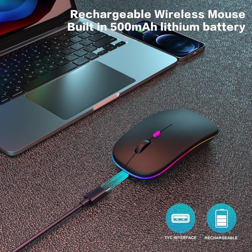 AIKOKOK Wireless Bluetooth Mouse, Rechargeable Dual Mode Mouse, Black Pearl | BT 5.2 & 2.4G USB Receiver, 3 Adjustable DPI,LED Lights,Slim,Silent,Portable Computer Mouse for Laptop,PC,MacBook,iPad,Tablet - color: Pearl Black 01