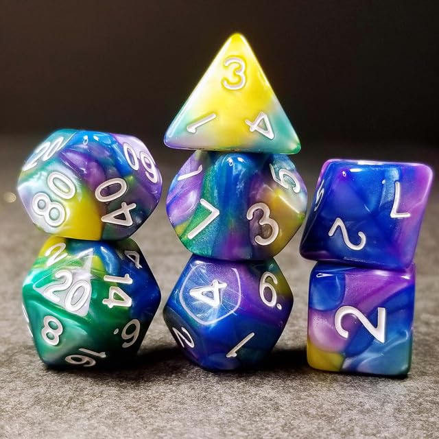 Sage’s Portal Stones DND Dice Set Acrylic Opaque 7-PC Polyhedral DND Dice Set for Dungeons and Dragons D&D Sage’s Cantrips RPG Tabletop TTRPG (Purple/Blue/Green/Yellow) - color: Purple/Blue/Green