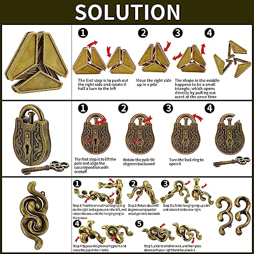 Brain Teaser Puzzles- 3 PCS Metal Puzzles Kit Metal Cast Puzzle Games Toys | Unlock Interlock Puzzles Box Mind IQ Logic Test Disentanglement Games Toys for Adults School WP140A - color: Golden Puzzle, size: 3PCS (Gold)