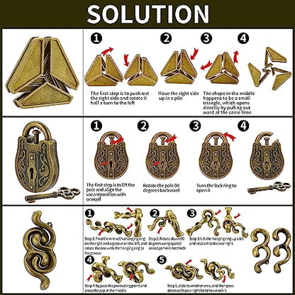 Brain Teaser Puzzles- 3 PCS Metal Puzzles Kit Metal Cast Puzzle Games Toys | Unlock Interlock Puzzles Box Mind IQ Logic Test Disentanglement Games Toys for Adults School WP140A - color: Golden Puzzle, size: 3PCS (Gold)