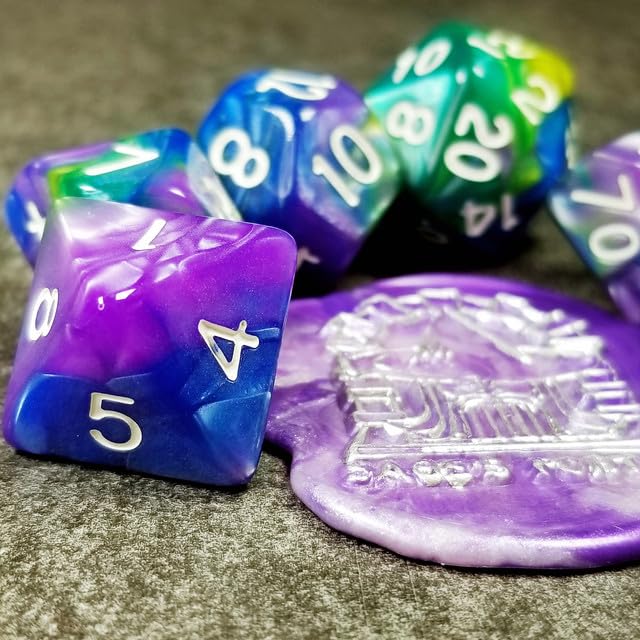 Sage’s Portal Stones DND Dice Set Acrylic Opaque 7-PC Polyhedral DND Dice Set for Dungeons and Dragons D&D Sage’s Cantrips RPG Tabletop TTRPG (Purple/Blue/Green/Yellow) - color: Purple/Blue/Green
