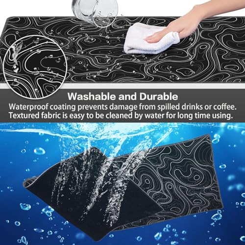 Canjoy Gaming Mouse Pad, Topographic Large Extended Mouse Pad 31.5x11.8inch | Full Desk Mousepad Keyboard Mat Big Large Mouse Pads for Desk Extended Computer Mat with Anti-Slip & Double Stitched - color: Black Topographic, size: 800*300mm