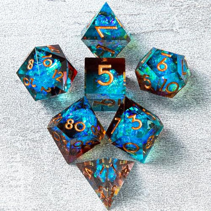 DND Dice Set for Dungeons and Dragons, Sharp Edge Resin Dice Set with Dice Case, Handmade 7 Accessories Polyhedral Dice for Role Playing Game, D&D Dice (Blue Brown) - color: Blue Brown1