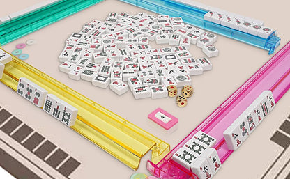 American Mahjong Tile Set, 166 White Tiles with Bag and Accessories | 4 All-in-One Color Pusher and Racks, Mah jongg Sets with 3 Golden Dics (Ma Jong) (Light Green)