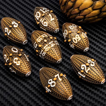 ARUOHHA DND Metal Dice Antique Gold Dragon Egg Dice with Rotating Dragon Egg Shell, Role Playing Game RPG Polyhedral D and D Dice Set D20 D12 D10 D8 D6 D4 - color: Ancient Gold