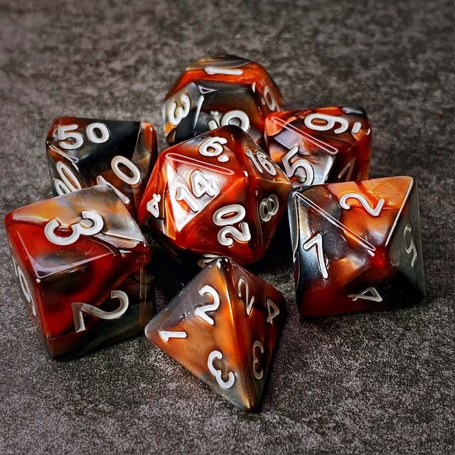 Sage’s Portal Stones DND Dice Set Acrylic Opaque 7-PC Polyhedral DND Dice Set for Dungeons and Dragons D&D Sage’s Cantrips RPG Tabletop TTRPG (Copper/Mica) - color: Copper/Mica/Silver