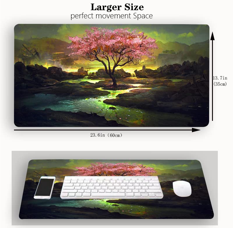 MTG Playmat, 24 x 14 Inches TCG Card Mat, Smooth Rubber Surface, Lotus Board Game Mats for MTG DTCG CCG RPG Trading Card - color: Cherry Blossom Tree