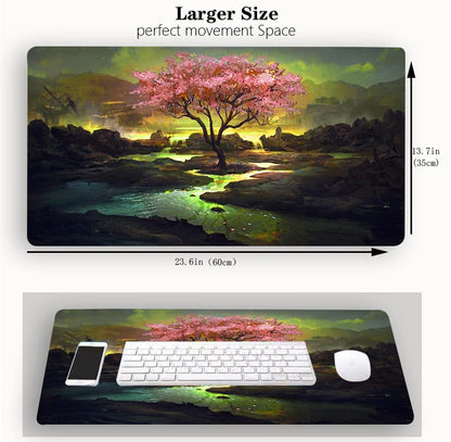 MTG Playmat, 24 x 14 Inches TCG Card Mat, Smooth Rubber Surface, Lotus Board Game Mats for MTG DTCG CCG RPG Trading Card - color: Cherry Blossom Tree