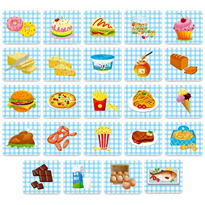 48 Food Matching Puzzles with Error-Correction Mechanism Pre-Primer in 2 Pieces, Perfect for Preschool Learning (24 Blocks Double Sided) - style: Food
