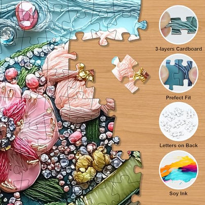 Sea Turtle Puzzles for Adults 500 Pieces, 18.1"x18.1" | Flower Sea Animal Jigsaw Puzzle, Letters on Back, Reference Poster Included, Family Challenging Funny Perfect for Game Nights - color: Sea Turtle
