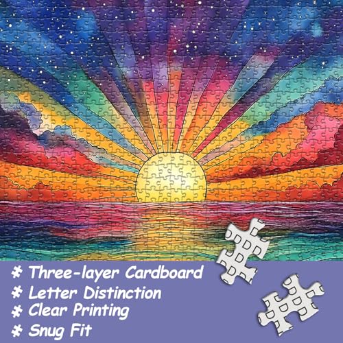 Impossible Puzzle for Adults 1000 Pieces, Ocean Sunset Puzzles with Colorful Rainbow Gradient, Magic Nature Art Jigsaw Puzzle, Challenging Hard Puzzle for Adults - style: Ripples of Light Puzzle