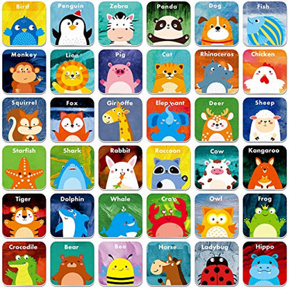Hebayy 36 Pair Animals Matching Game Cartoon Flash Cards Erasable(72 PCs, Each Measures 2” X 2”) - style: Cartoon Animals 1