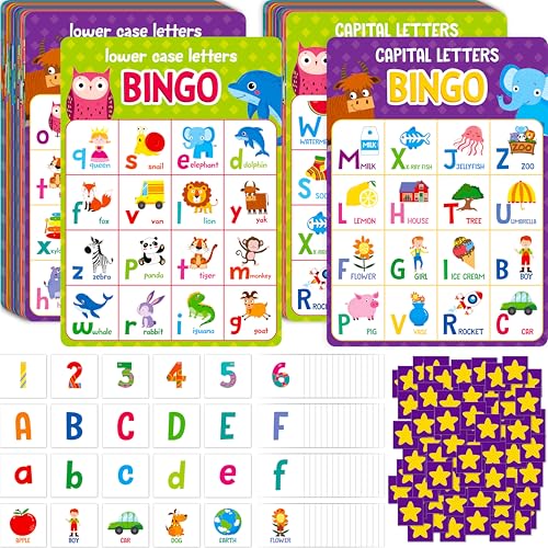 SpriteGru Alphabet & Numbers Bingo Game, Upper/Lowercase Letters, 52 First Words & 20 Numbers Learning- ABC and 123 Bingo Board Game for Kids 4-8, Perfect for Classroom & at Home (Up to 25 Players) - style: Alphabet & Numbers Bingo Game