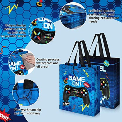 Sweetude 30 Pcs Video Game Gift Bag with Handle Game Party Supplies Reusable Gaming Neon Goody Bag, 2 Styles - style: Blue