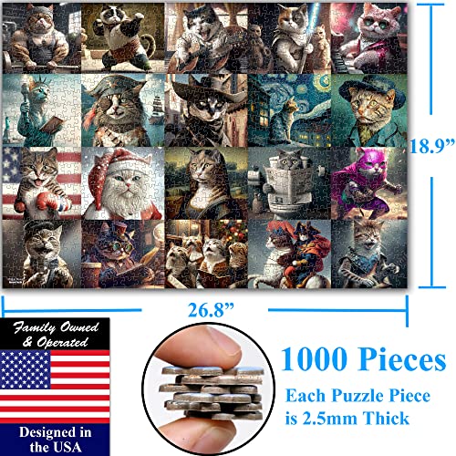 Think2Master Funny Cats 1000 Pieces Jigsaw Puzzle Featuring heartwarming Kittens and Cats. Fun for Teens, Seniors & Families. Great Gift for Kids Ages 13+ Size: 26.8” x 18.9” - style: Funny Cats
