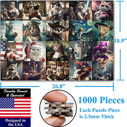 Think2Master Funny Cats 1000 Pieces Jigsaw Puzzle Featuring heartwarming Kittens and Cats. Fun for Teens, Seniors & Families. Great Gift for Kids Ages 13+ Size: 26.8” x 18.9” - style: Funny Cats