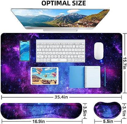Lateefah Mouse Pad with Wrist Rest, Desk Mat + Keyboard Wrist Rest Set, Desk Pad for Keyboard and Mouse, 4-in-1 Large Mouse Pad with Wrist Support for Office, Home - color: 4Pcs-Galaxy