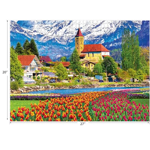 RoseArt - Kodak Premium - Brienz Town and Flowers, Switzerland - 1000 Piece Jigsaw Puzzle for Adults - style: Brienz Town and Flowers
