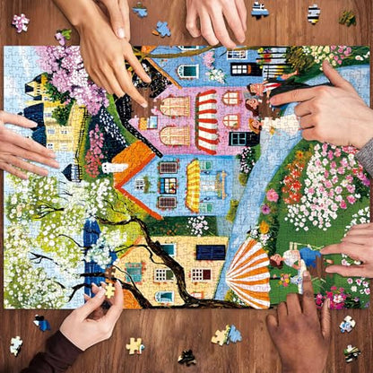 Puzzles for Adults 1000 Pieces,Village Stroll Jigsaw Puzzle with 1:1 HD Poster, Perfect Interlocking No Dust, Stress Relief Ideal Gift for Family Games - color: Village Stroll