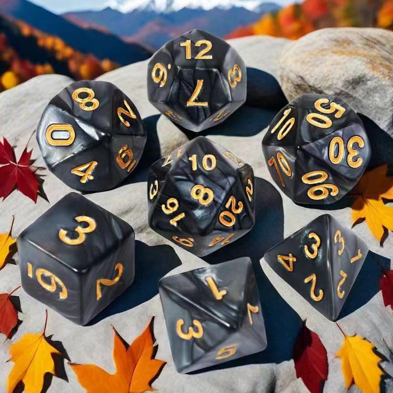 7Pcs Polyhedral DND Dice Set with Black Storage Bag(Pearl Black Dice) | Classic dice set for RPG Polyhedral Dice for Dungeon and Dragons Playing Games 7-Die Set - color: Pearl Black Dice