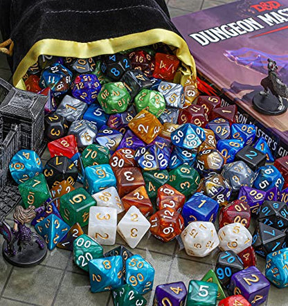 CiaraQ 182pcs Polyhedral Dice Set for Dungeon and Dragons MTG Table Games | 26 Acrylic Role Playing Dice sets for D&D with Large Drawstring Bag. 7 per set (D4-D20), Lightweight & durable. Ages 14+. - color: 26 Colors-classic Font