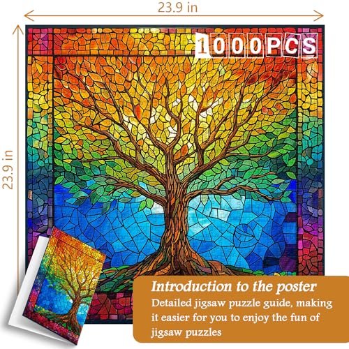 PICKFORU Stained Glass Puzzles for Adults 1000 Pieces and up, Mosaic Tree of Life Puzzle Unique Rainbow Puzzles, Colorful Difficult Jigsaw Puzzles for Adults - style: Tree of Life