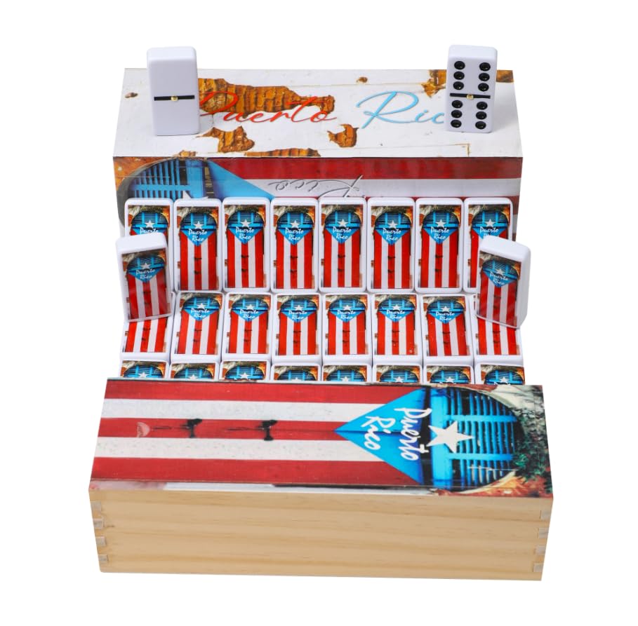 Puerto Rico Dominoes Set – Boricua Edition Double Six Domino – Puerto Rican Flag Design Dominos for Adults & Cultural Gatherings