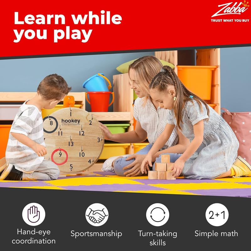 Ring Toss Game | Sturdy Wooden Board Set for Kids Outdoor Games | Camping Activities - Adults & Kids Picnic - size: 12"