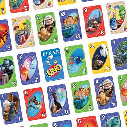 Mattel Games UNO Pixar Card Game for Kids, Adults & Family, Deck with Graphics & Rule Inspired by Movie Characters - style: UNO Pixar