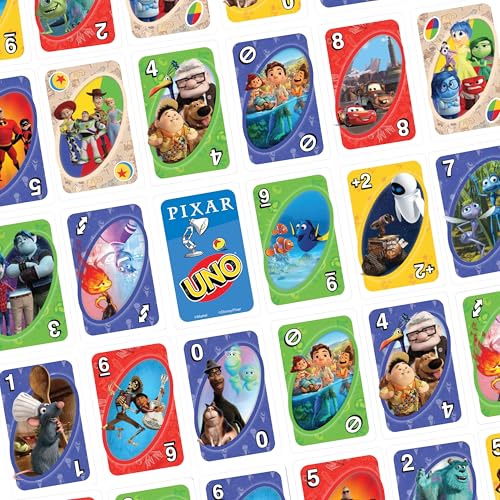 Mattel Games UNO Pixar Card Game for Kids, Adults & Family, Deck with Graphics & Rule Inspired by Movie Characters - style: UNO Pixar