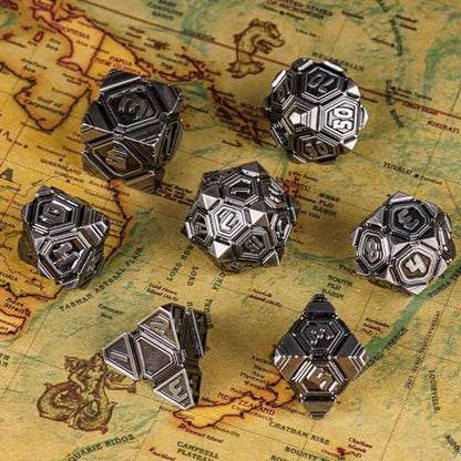 Metal UFO Dice Set, 7 Die Metal Polyhedral Dice Set for DND Dungeons and Dragons Role Playing Games,with Skull Bag.(Ancient Nickel) - color: Ancient Nickel